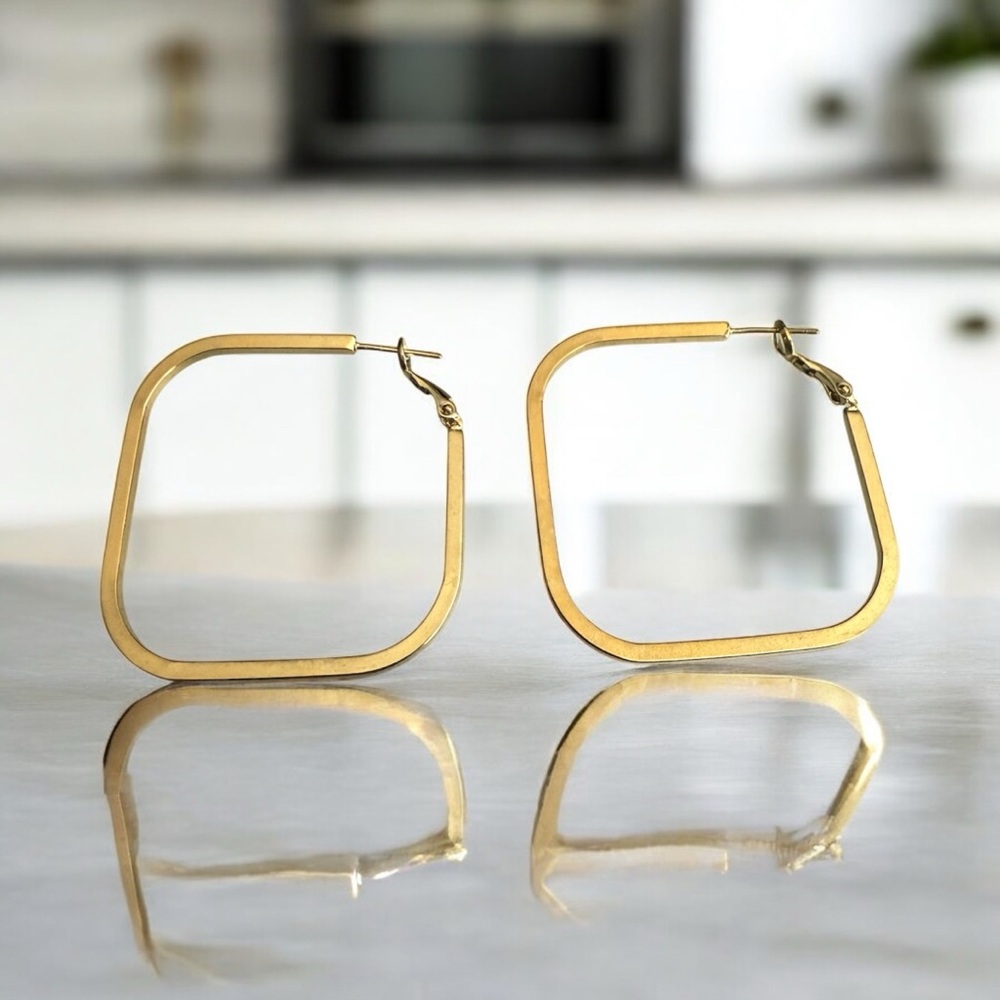 Square Style 14K Gold Electroplated Hoops